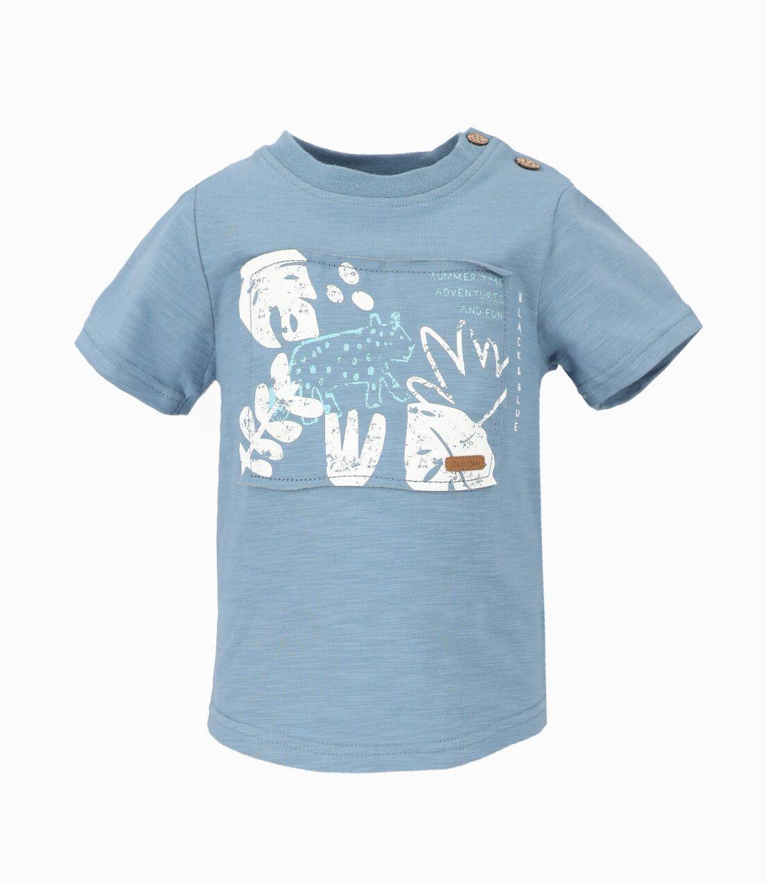 Polera manga corta bebé long fit azul Black and Blue-0