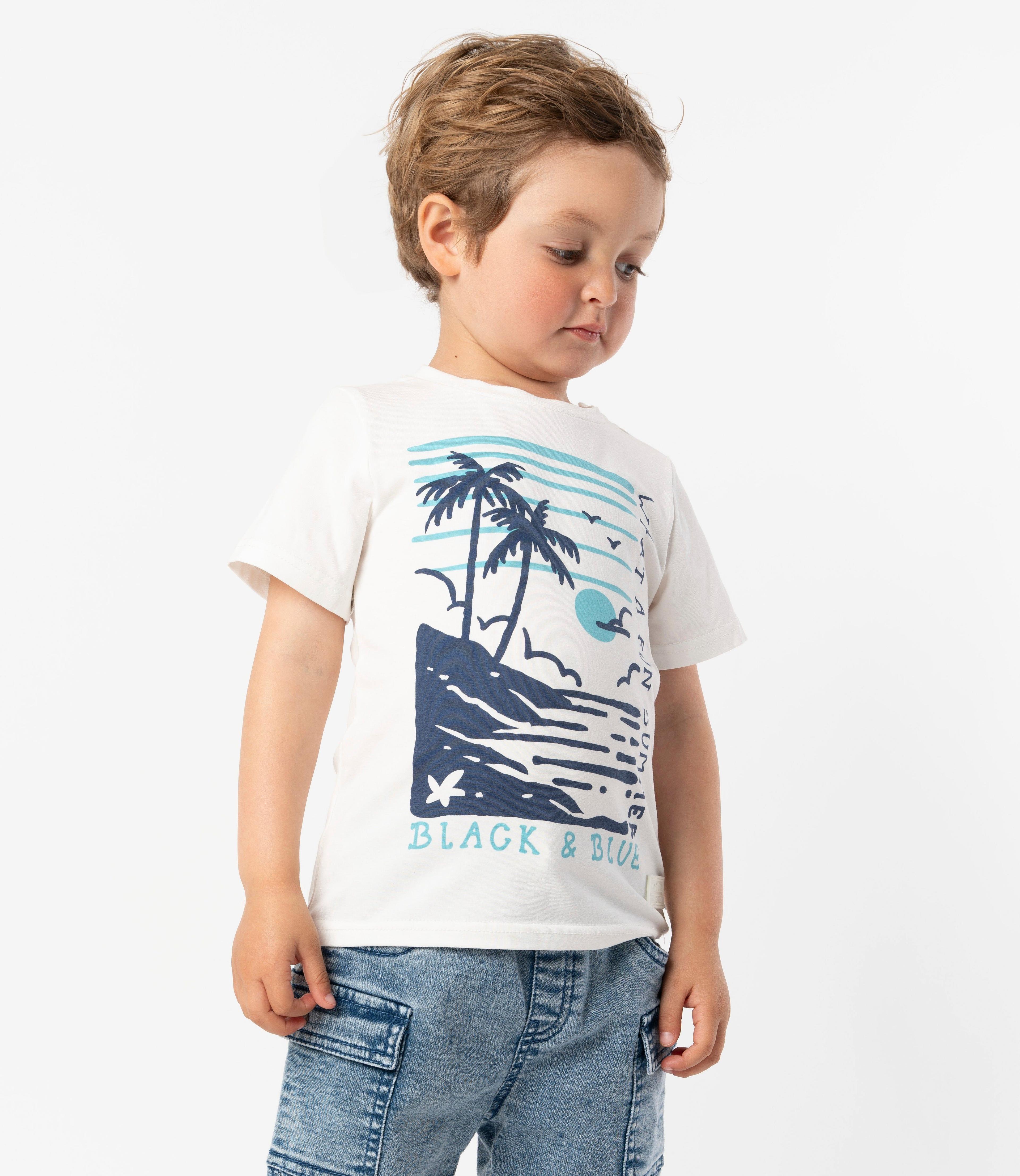 Polera manga corta bebé con palmeras crudo Black and Blue-0