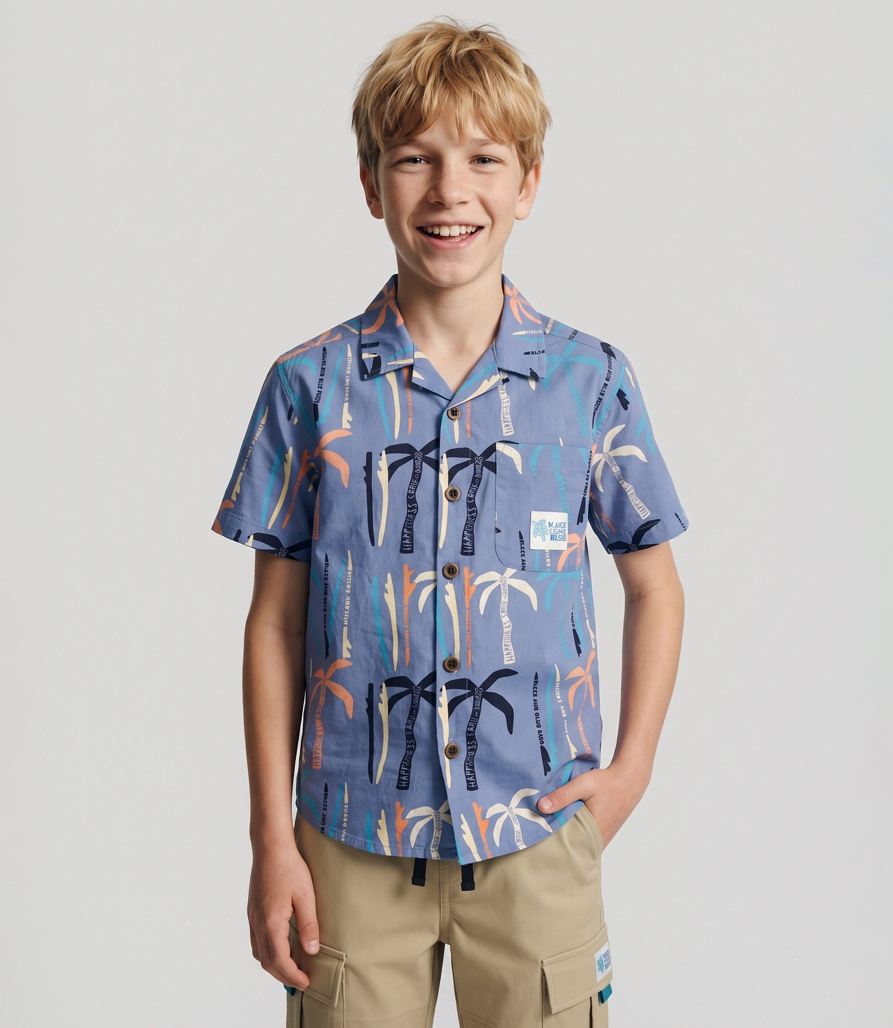 Camisa manga corta niño  B11261270160 azul  Black and blue-0