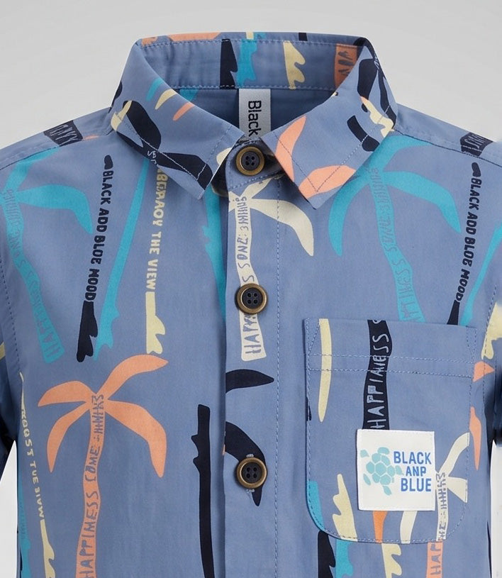 Camisa manga corta niño  B11261270160 azul  Black and blue-3