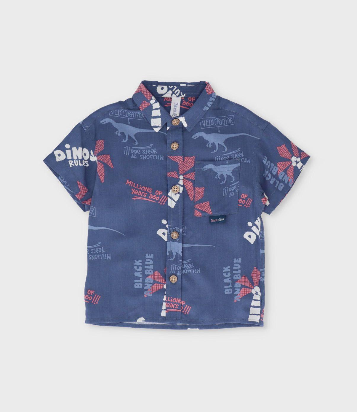 Camisa manga corta bebé dinos azul Black and Blue-0