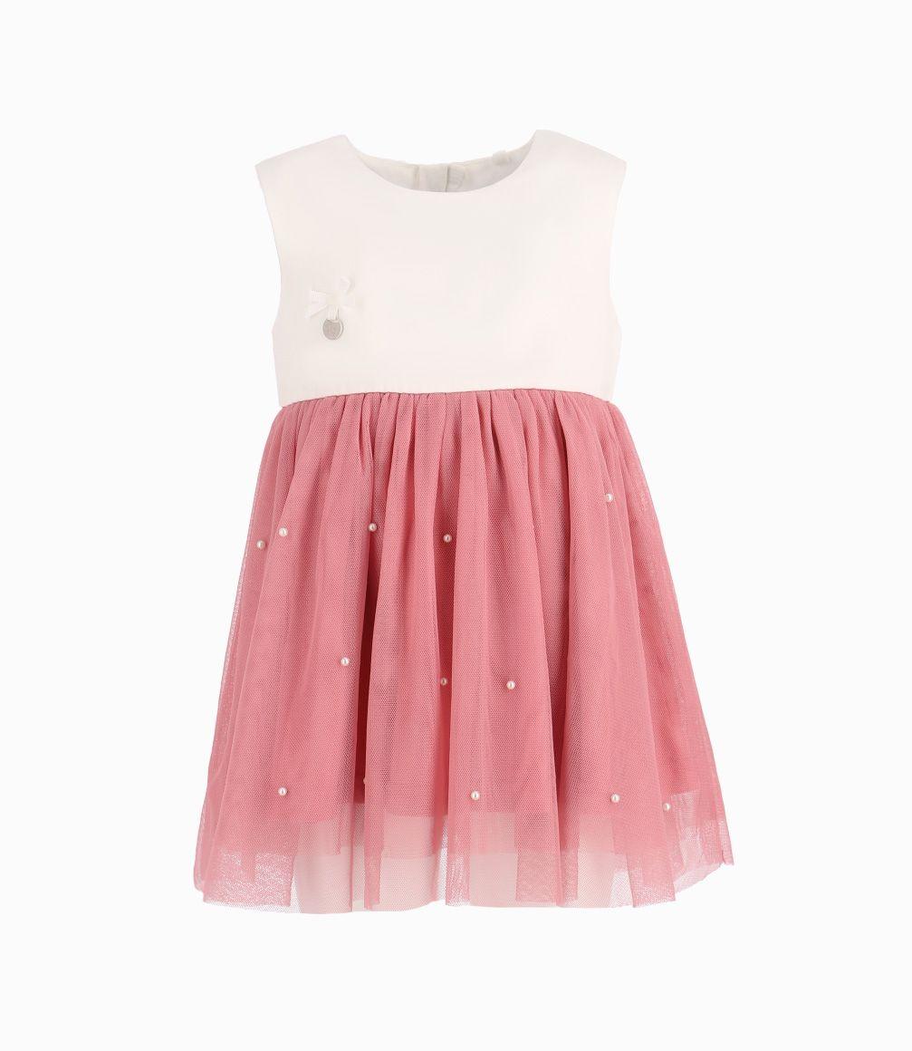 Vestido Bebé Con Perlas Y Tul Limonada Palo Rosa-0