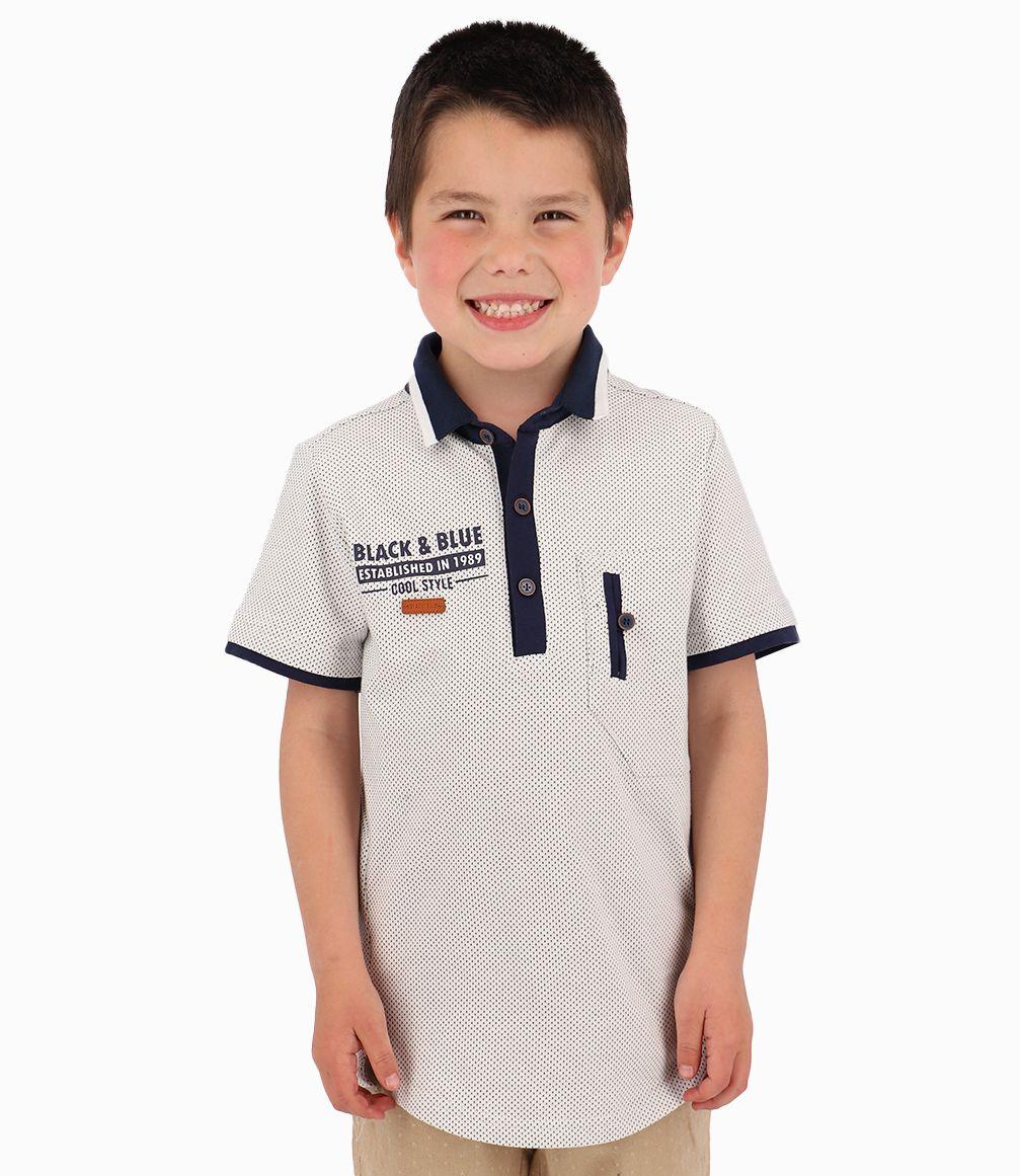 Polera Niño Piqué Black and Blue Blanco-0