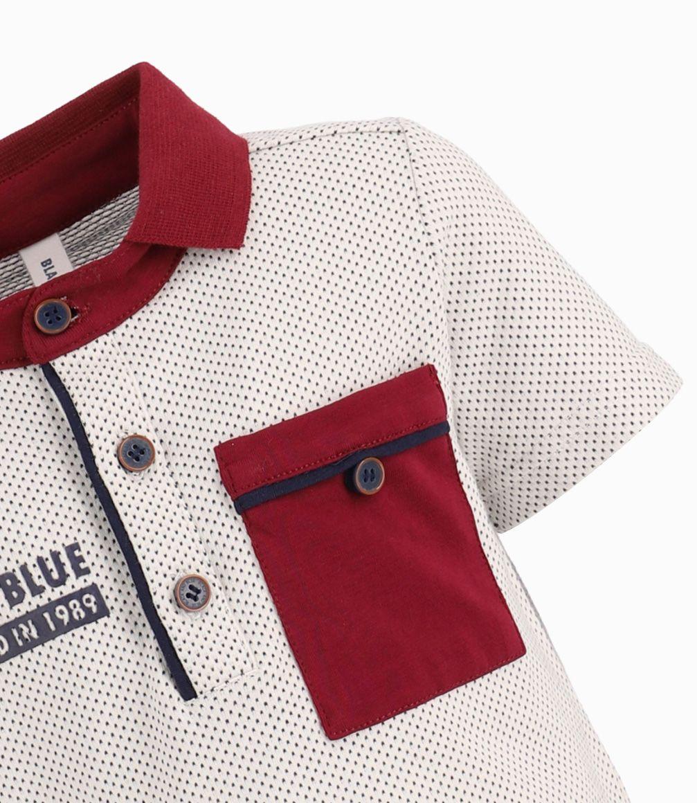 Polera Bebé Cuello Pique y Bolsillo Ajustable Black and Blue Blanco-1