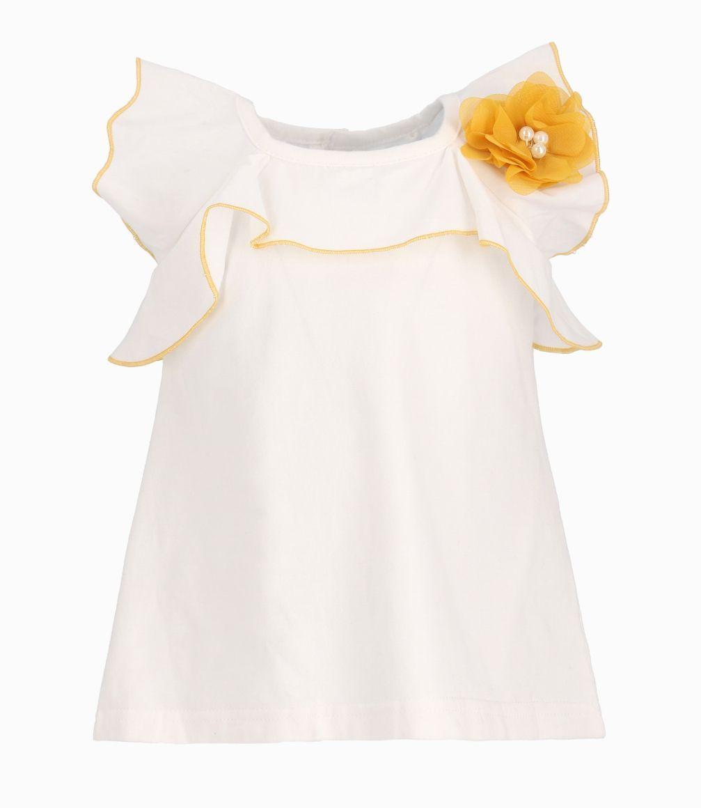 Polera Con Flor Mostaza Bebé Niña Algodón Crudo Limonada-0