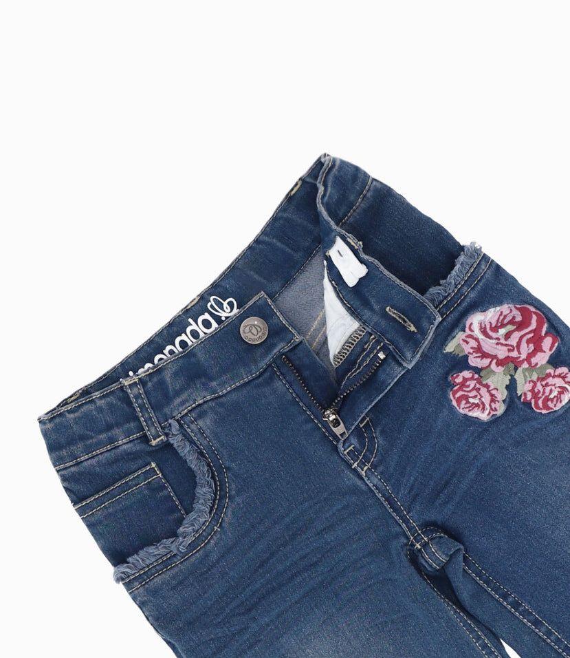Jeans bebé acampanados con bordado azul marino Limonada-2