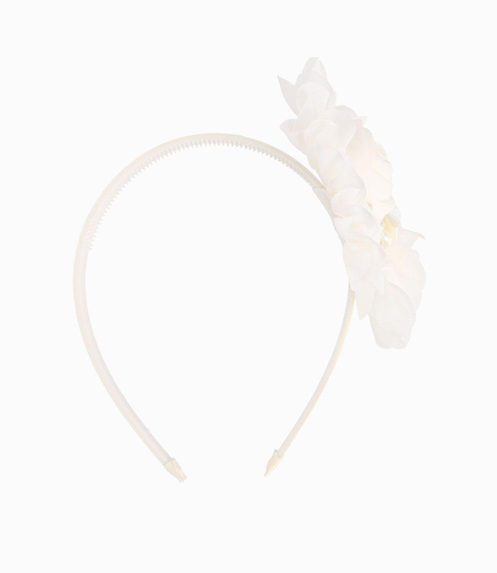 Cintillo Rígido Con Flor y Perlas Niña Crudo Limonada-0