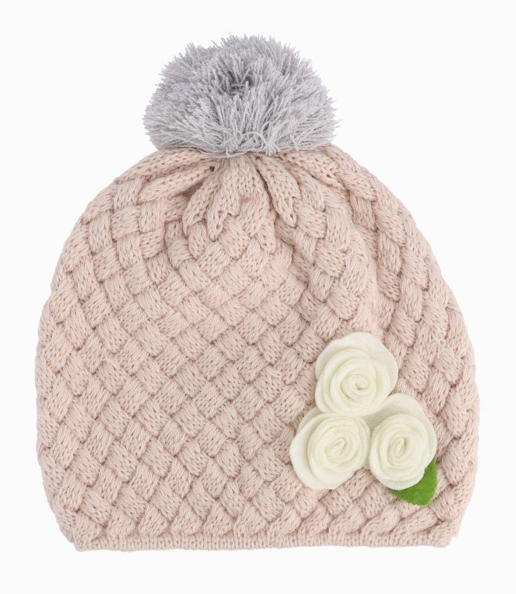 Gorro Niña Con Flores Crudo-0