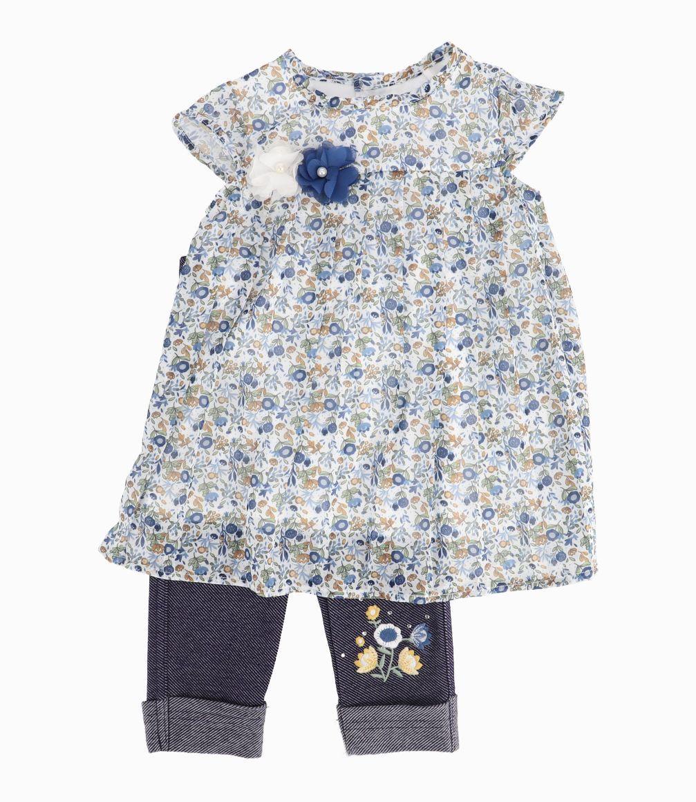 Conjunto Floreado Bebé Niña Crudo Limonada-0