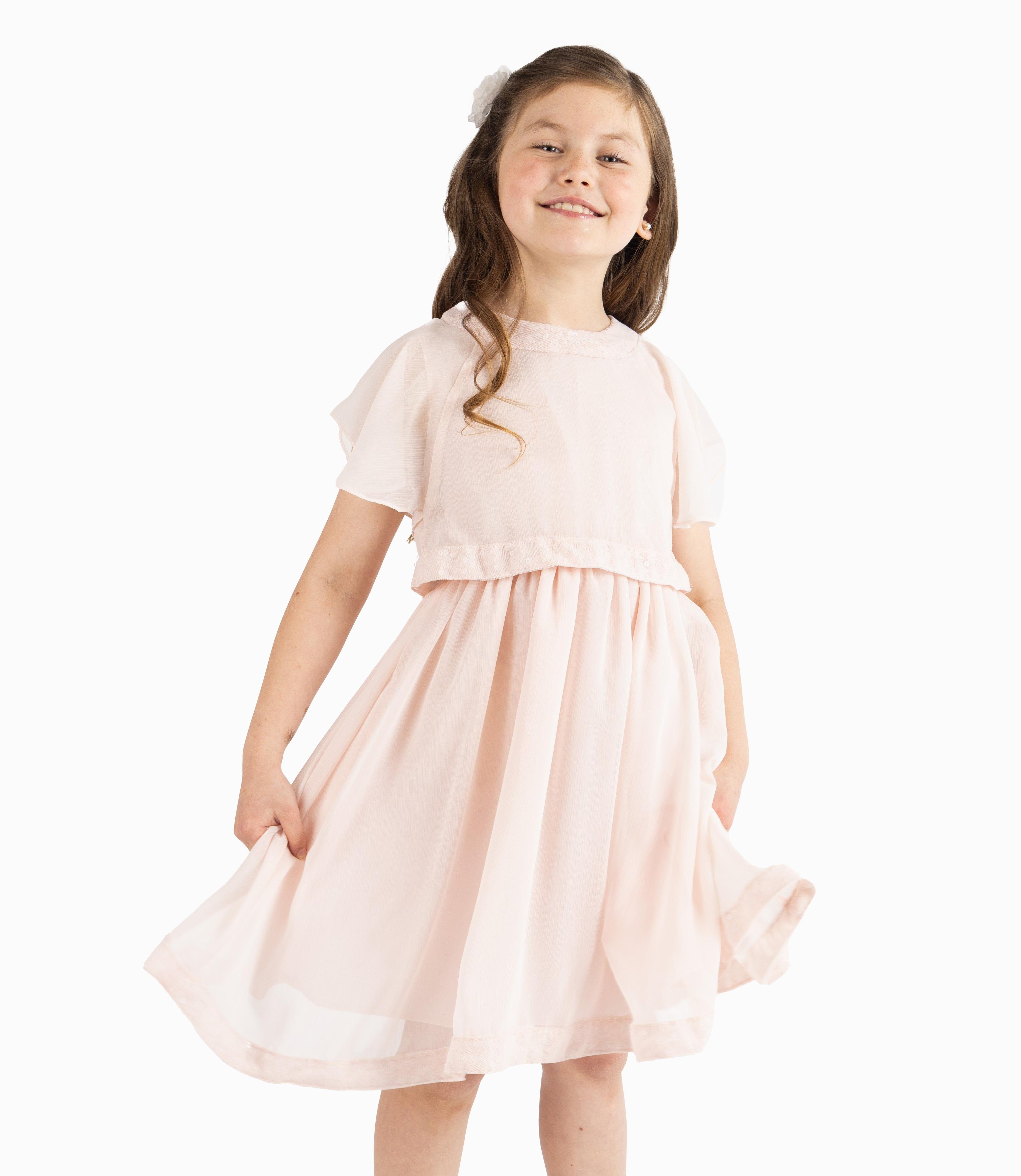 Vestido Niña Ocasión Con Vuelos Palo Rosa-3