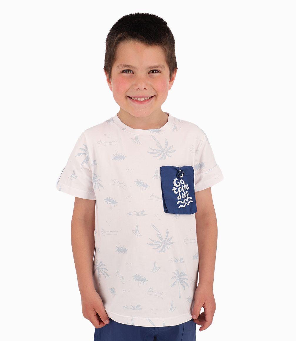 Polera Con Palmeras y Bolsillo Niño Blanco Black and Blue-0