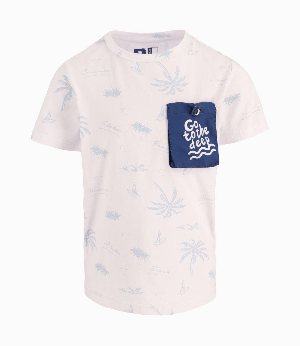 Polera Con Palmeras y Bolsillo Niño Blanco Black and Blue-1