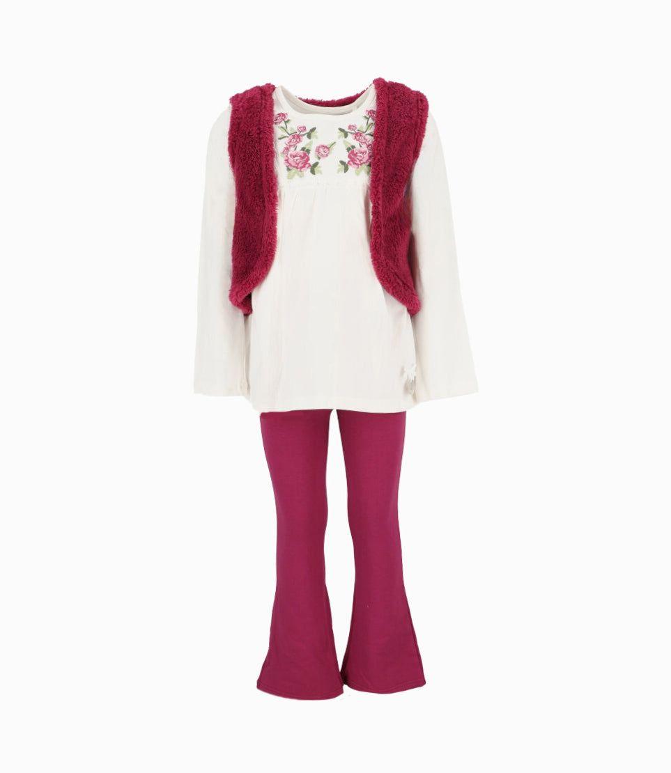 Conjunto niña de polera, chaqueta y calzas burdeo Limonada-0