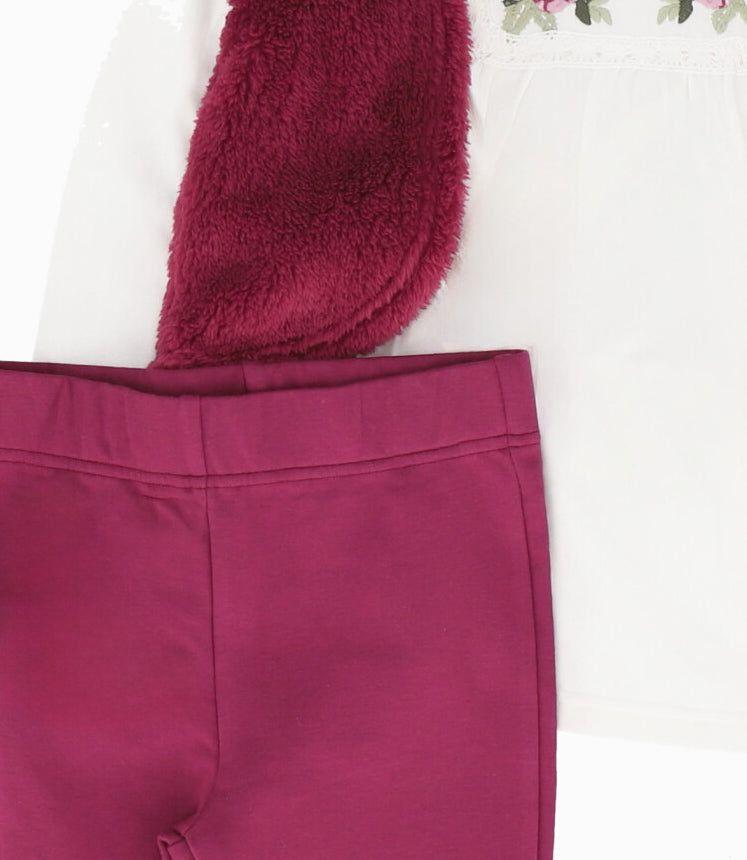 Conjunto niña de polera, chaqueta y calzas burdeo Limonada-3