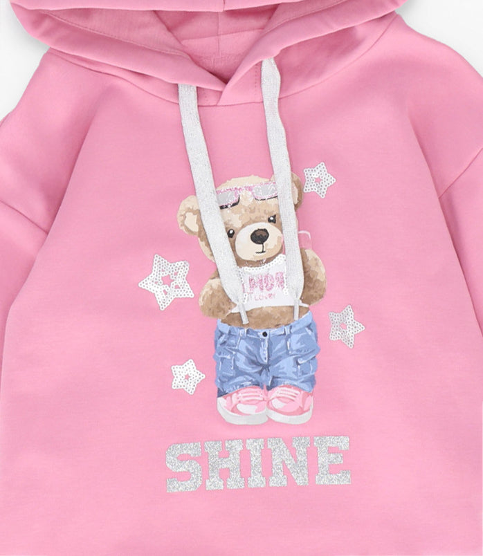 Polerón niña con oso palo rosa Limonada-2