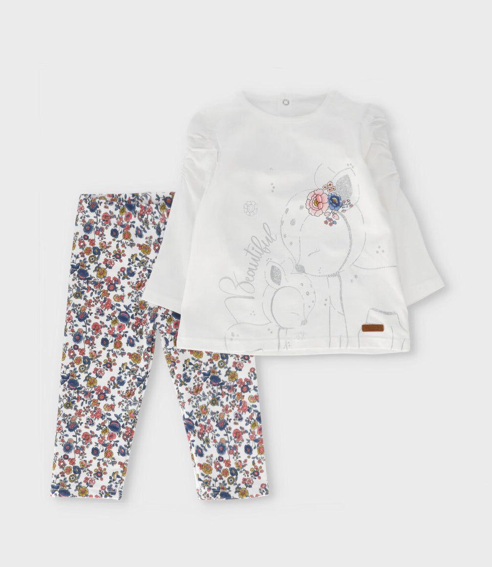 Conjunto bebé con flores crudo Limonada-0