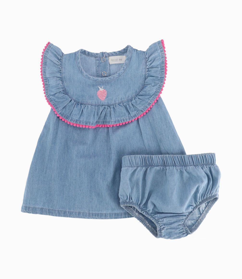 Vestido Recién Nacida Con Calzón 4 Kids Denim Azul-0