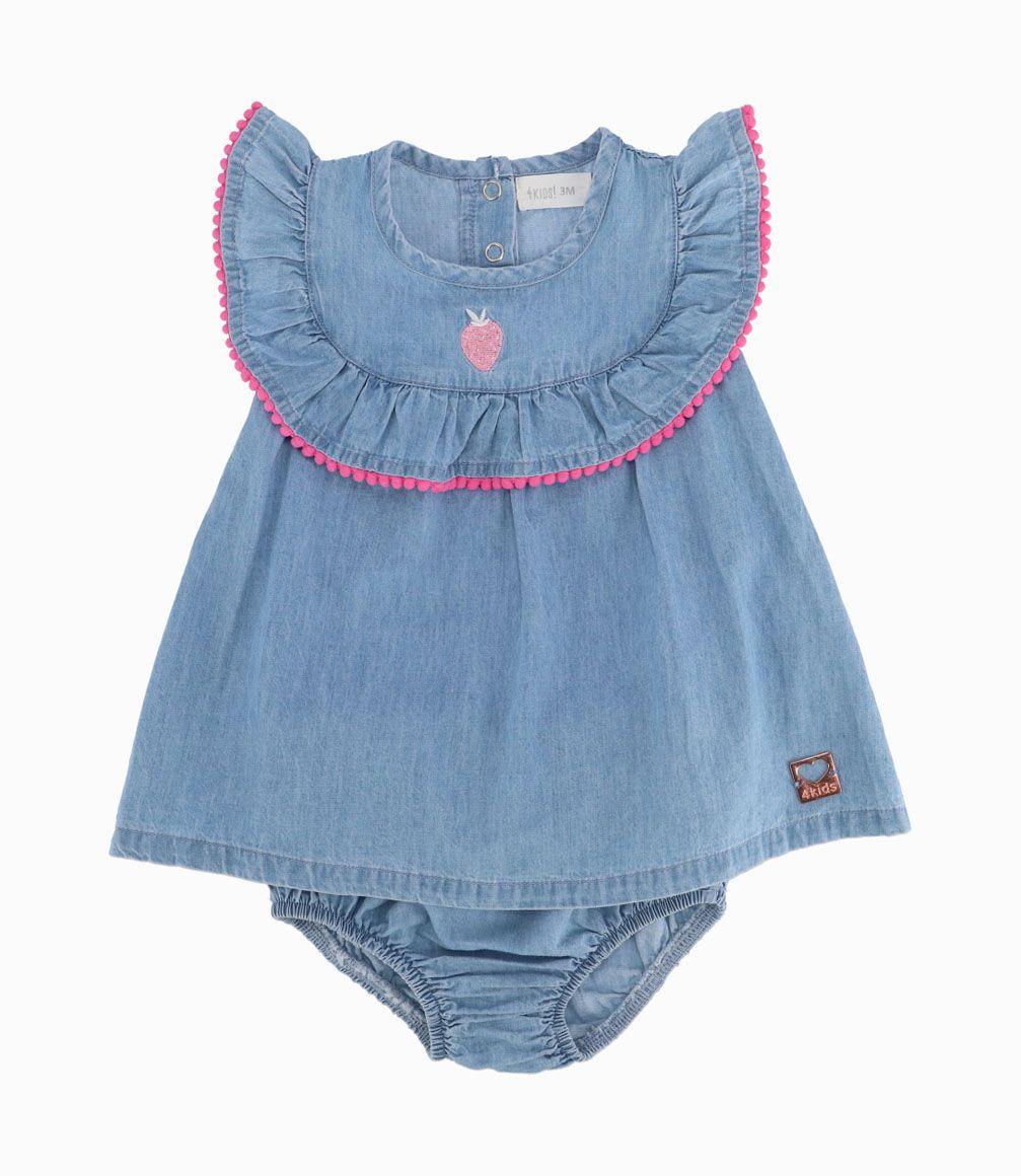 Vestido Recién Nacida Con Calzón 4 Kids Denim Azul-1