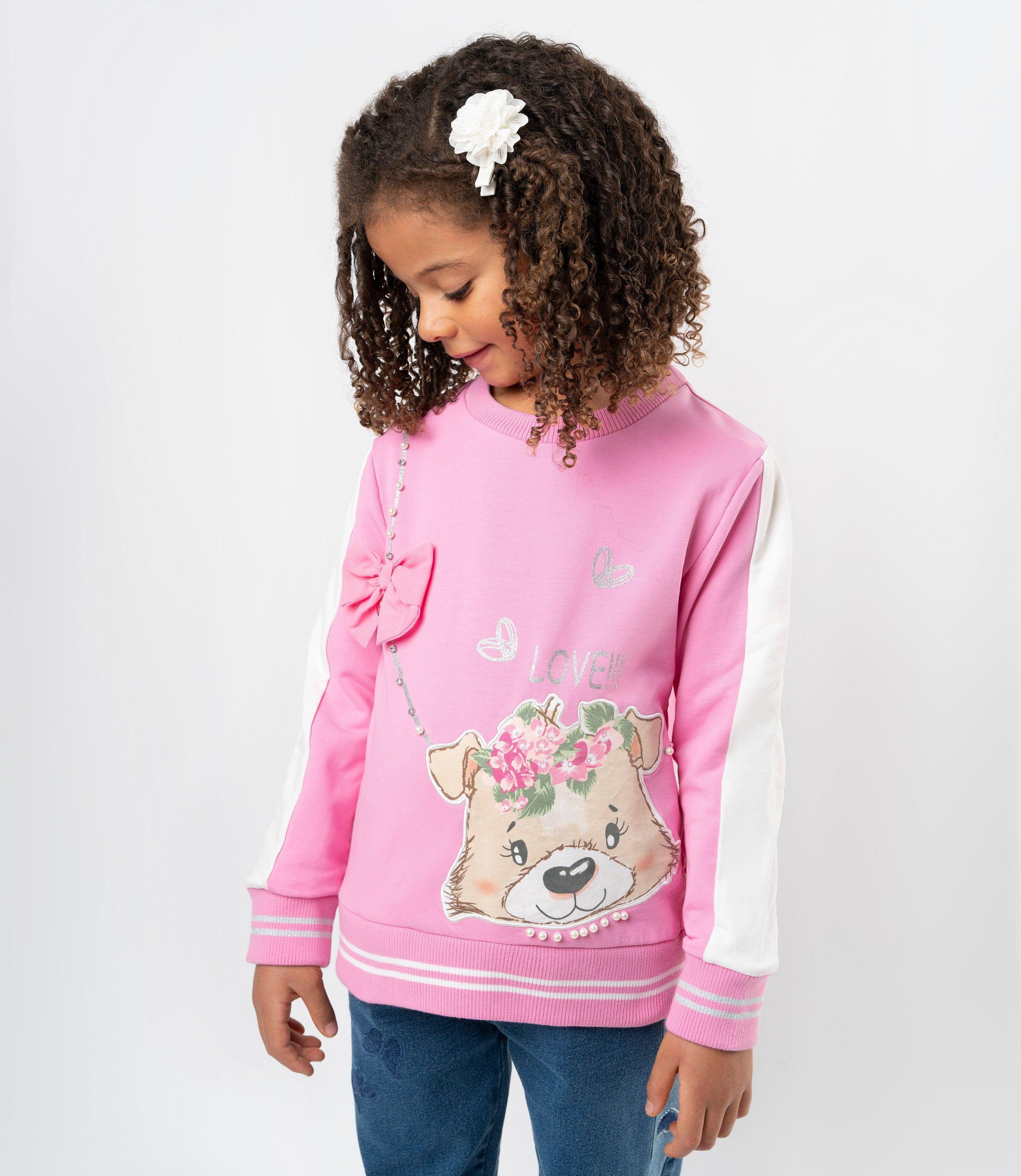 Polerón niña con perro y perlas Coral Limonada-0