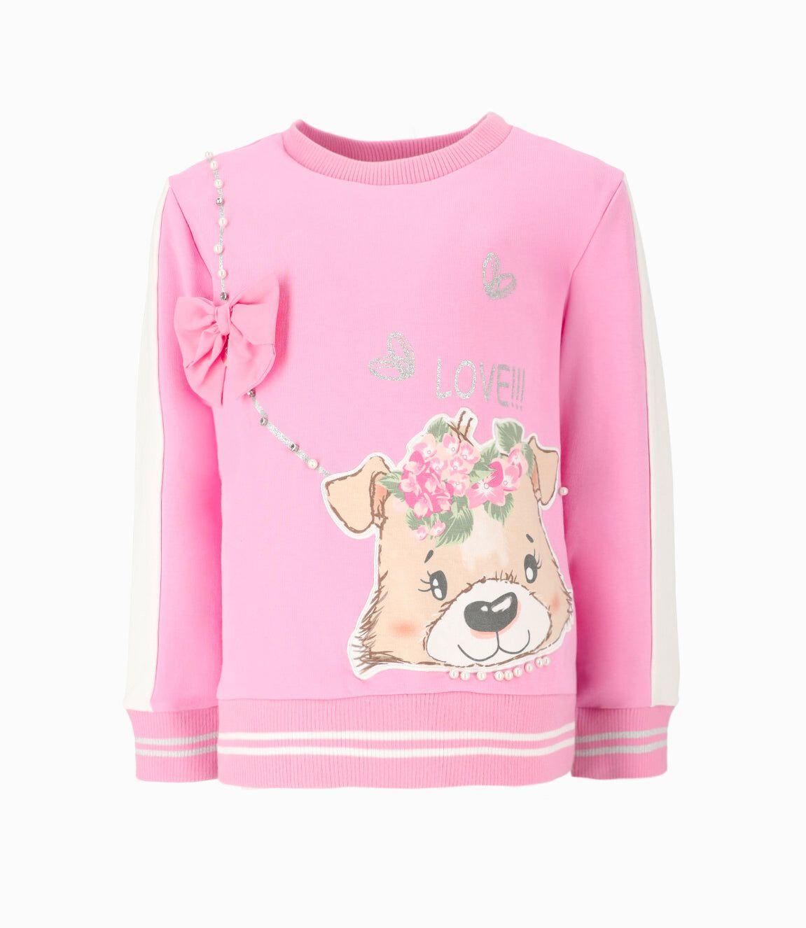 Polerón niña con perro y perlas Coral Limonada-1