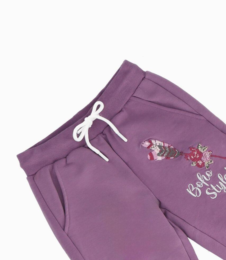 Pantalón de buzo niña con bordado morado Limonada-2