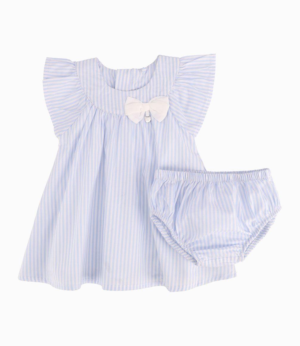 Vestido A Rayas Recién Nacida Celeste Limonada-0