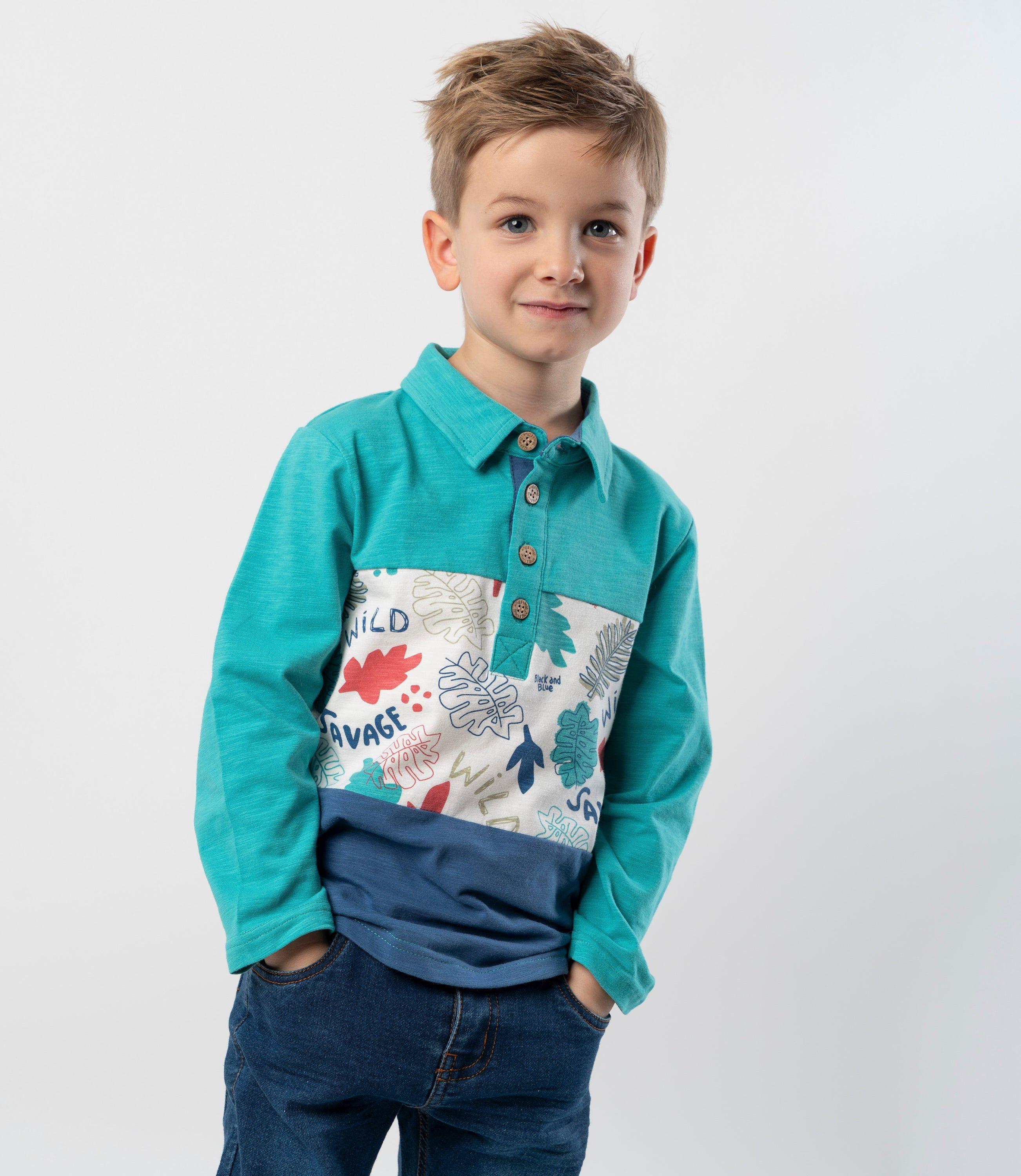 Polera manga larga niño con hojas menta Black and Blue-0