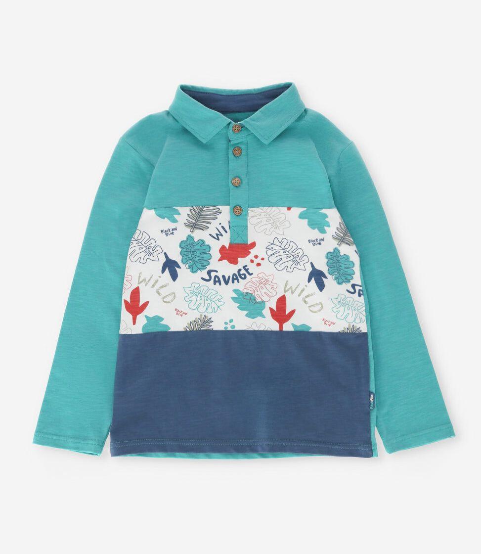 Polera manga larga niño con hojas menta Black and Blue-1