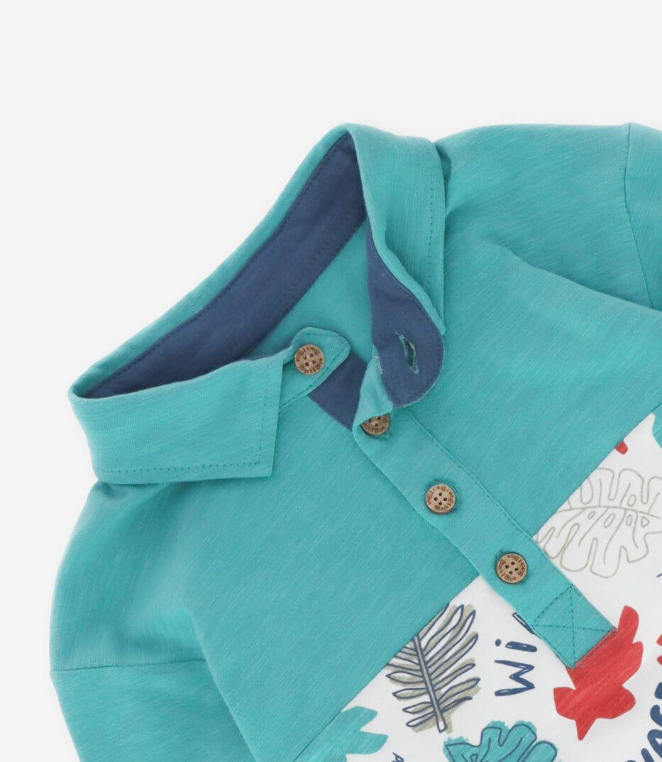 Polera manga larga niño con hojas menta Black and Blue-3