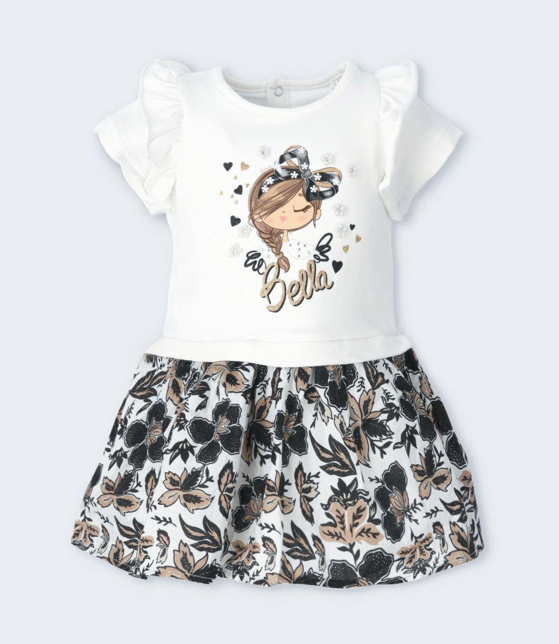 Vestido niña con flores y estampado crudo Limonada-1