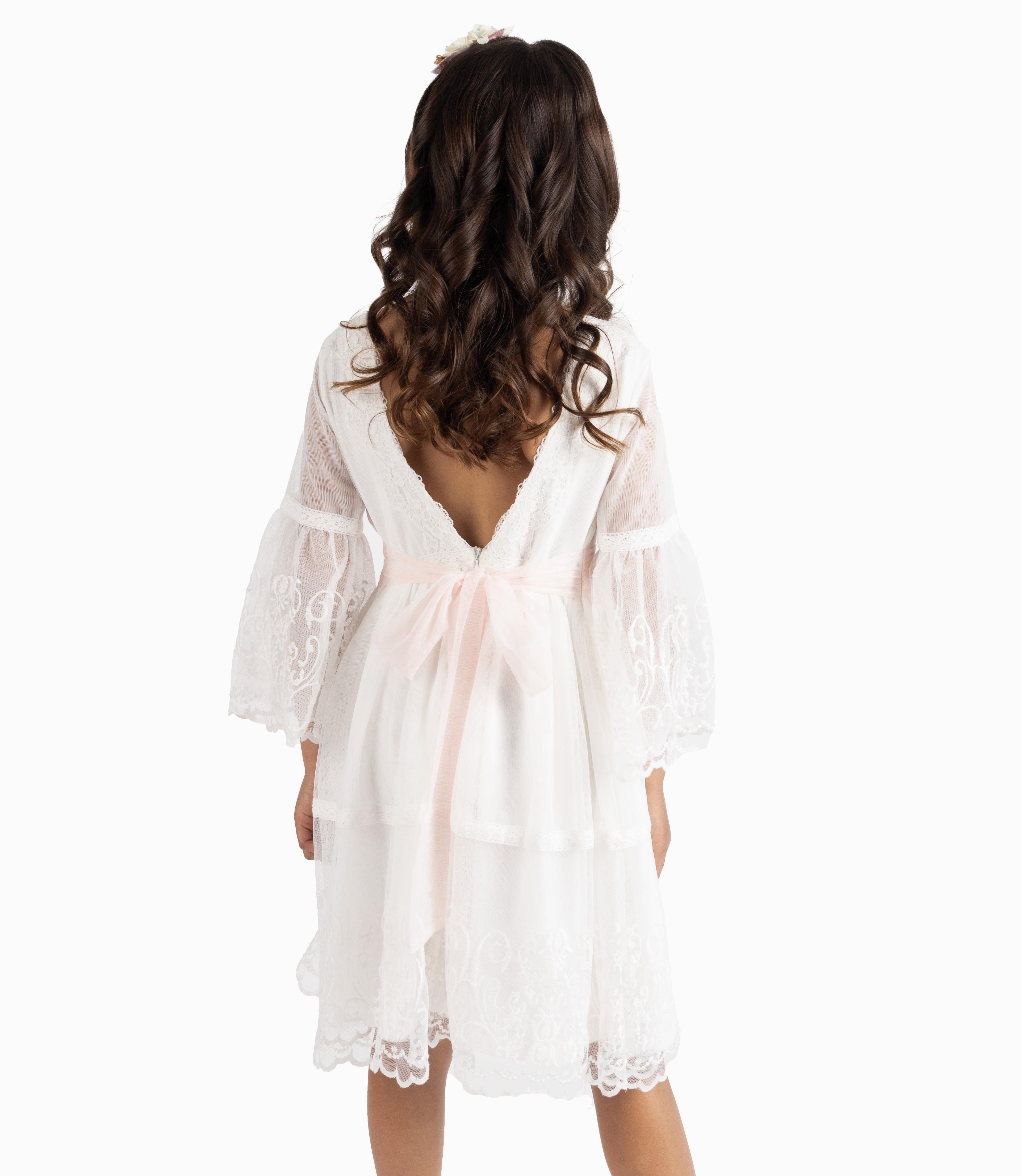Vestido Niña Ocasión Con Lazo Blanco-3