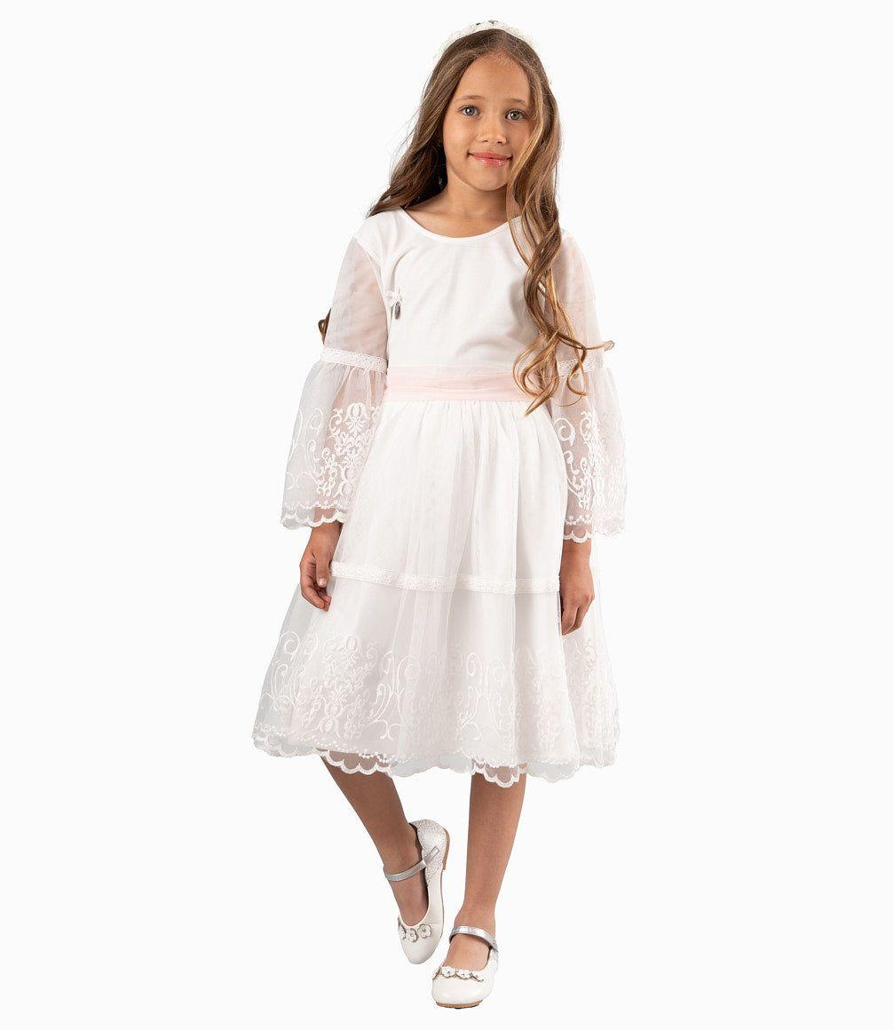 Vestido Niña Ocasión Con Lazo Blanco-4