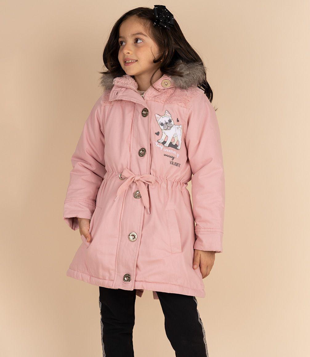 Abrigo Niña Con Gorro Palo Rosa-0