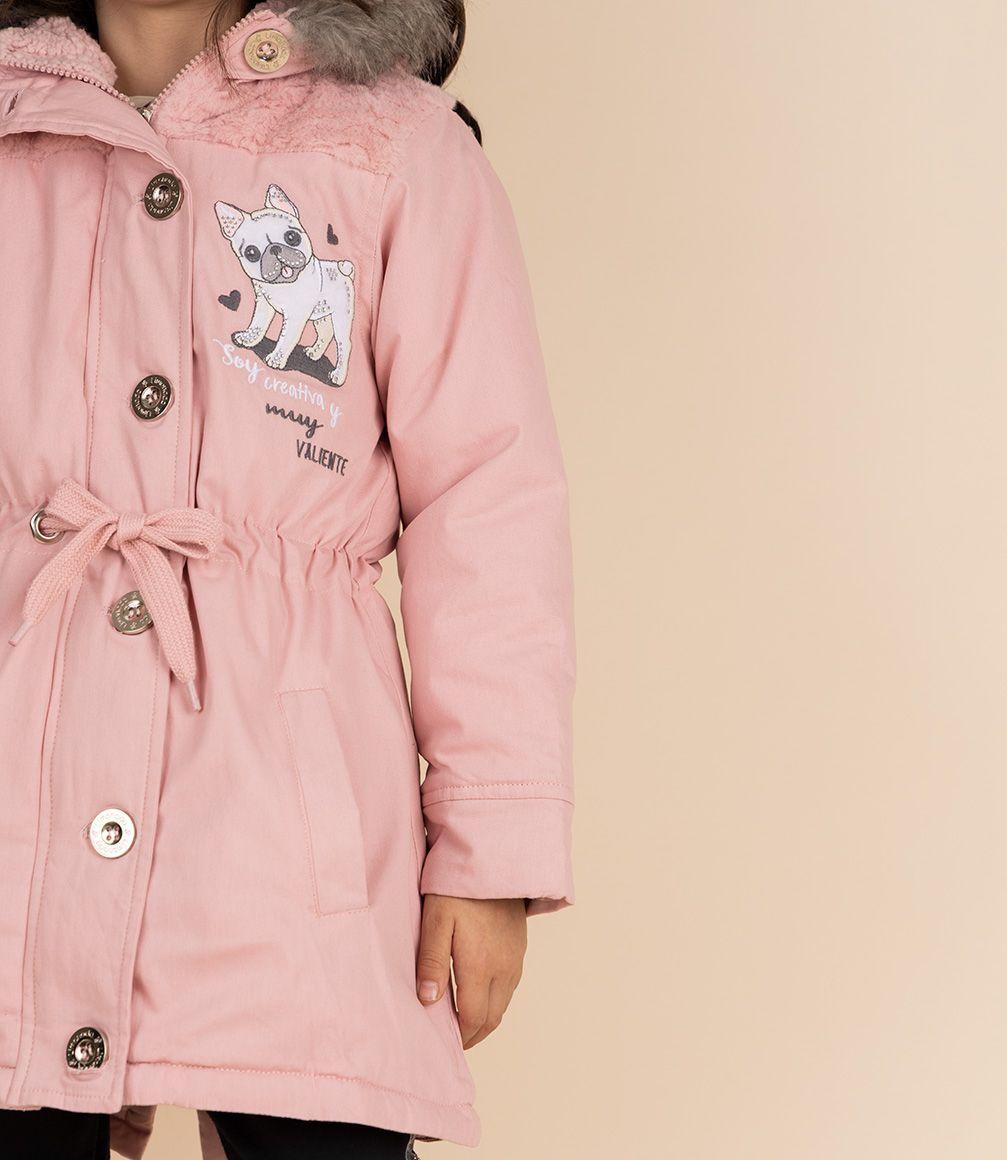 Abrigo Niña Con Gorro Palo Rosa-1