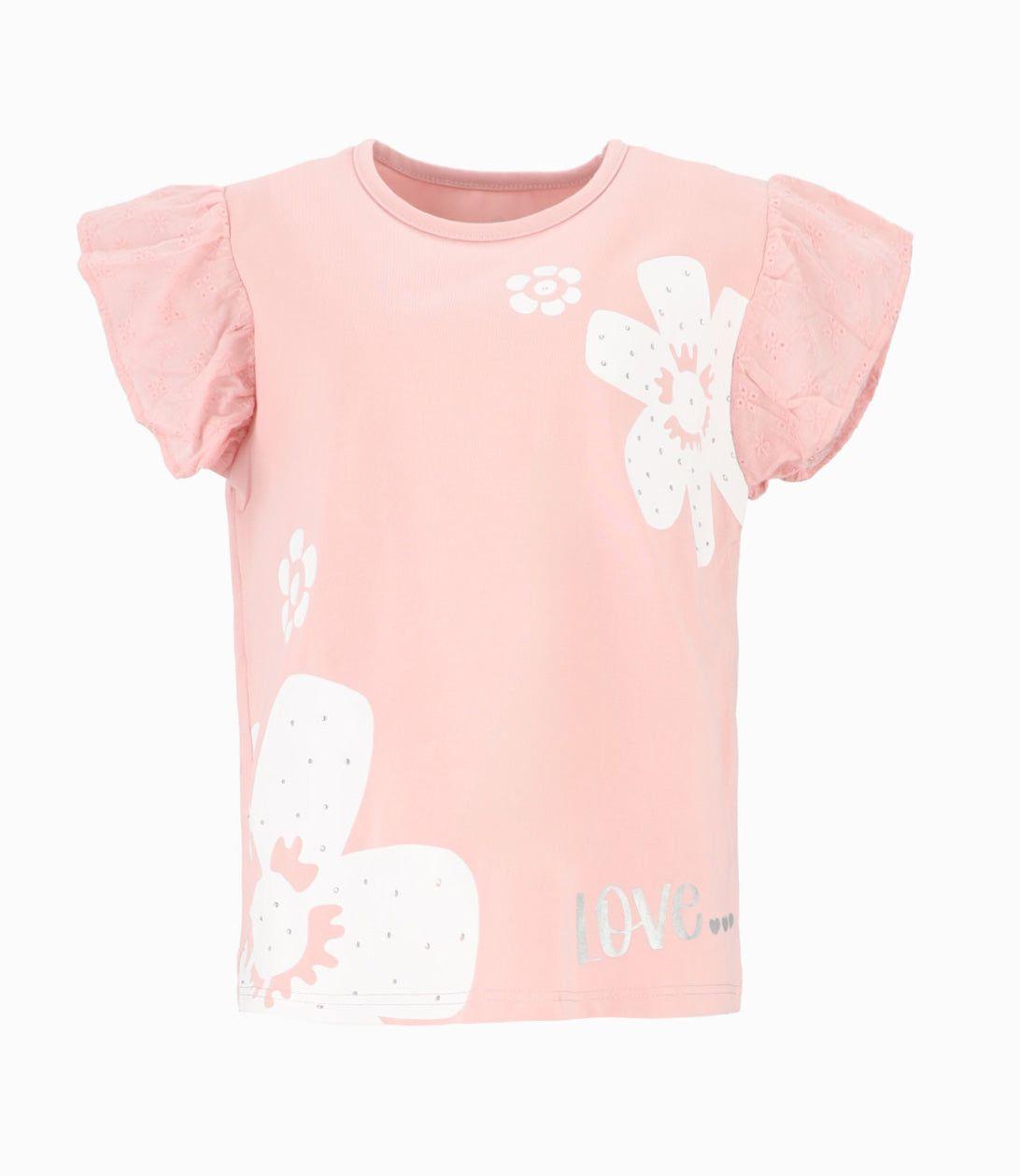 Polera manga corta niña con vuelos rosado Limonada-0