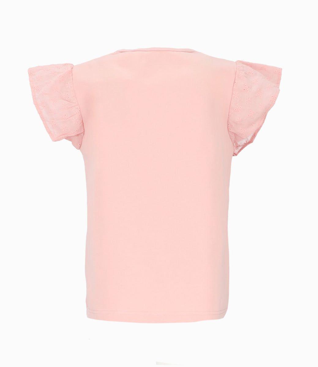 Polera manga corta niña con vuelos rosado Limonada-1
