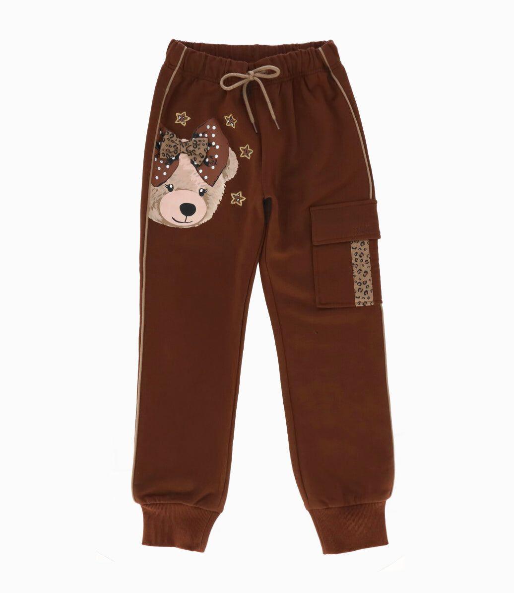 Pantalón de buzo niña con oso café Limonada-0