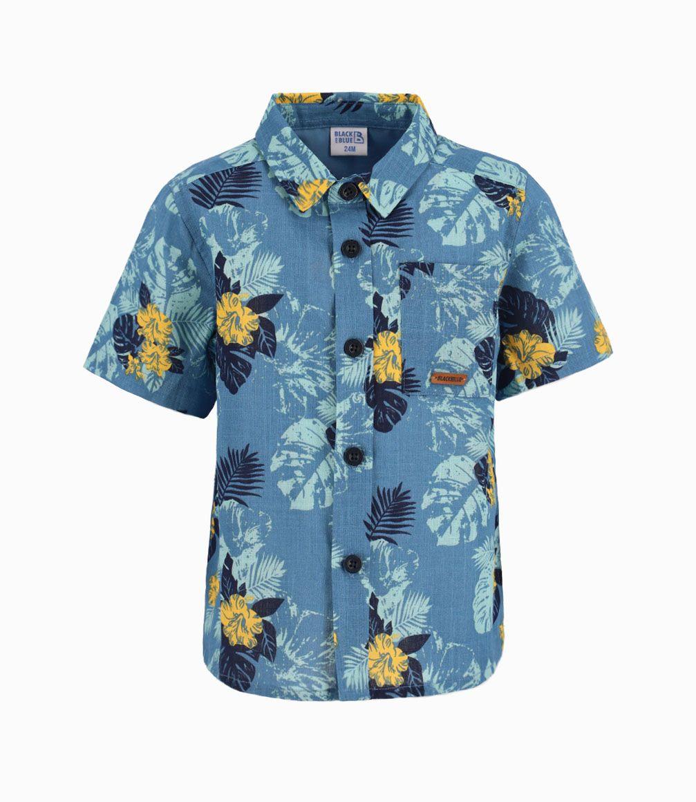 Camisa Caribeña 100% Algodón Bebé Niño Azul Black and Blue-0