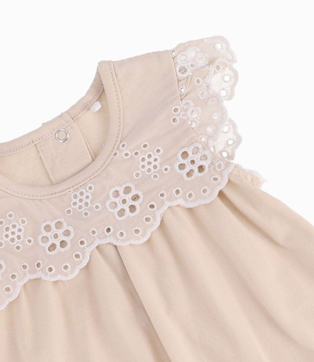 Conjunto Con Flores Bordadas Bebé Niña Beige Limonada-2