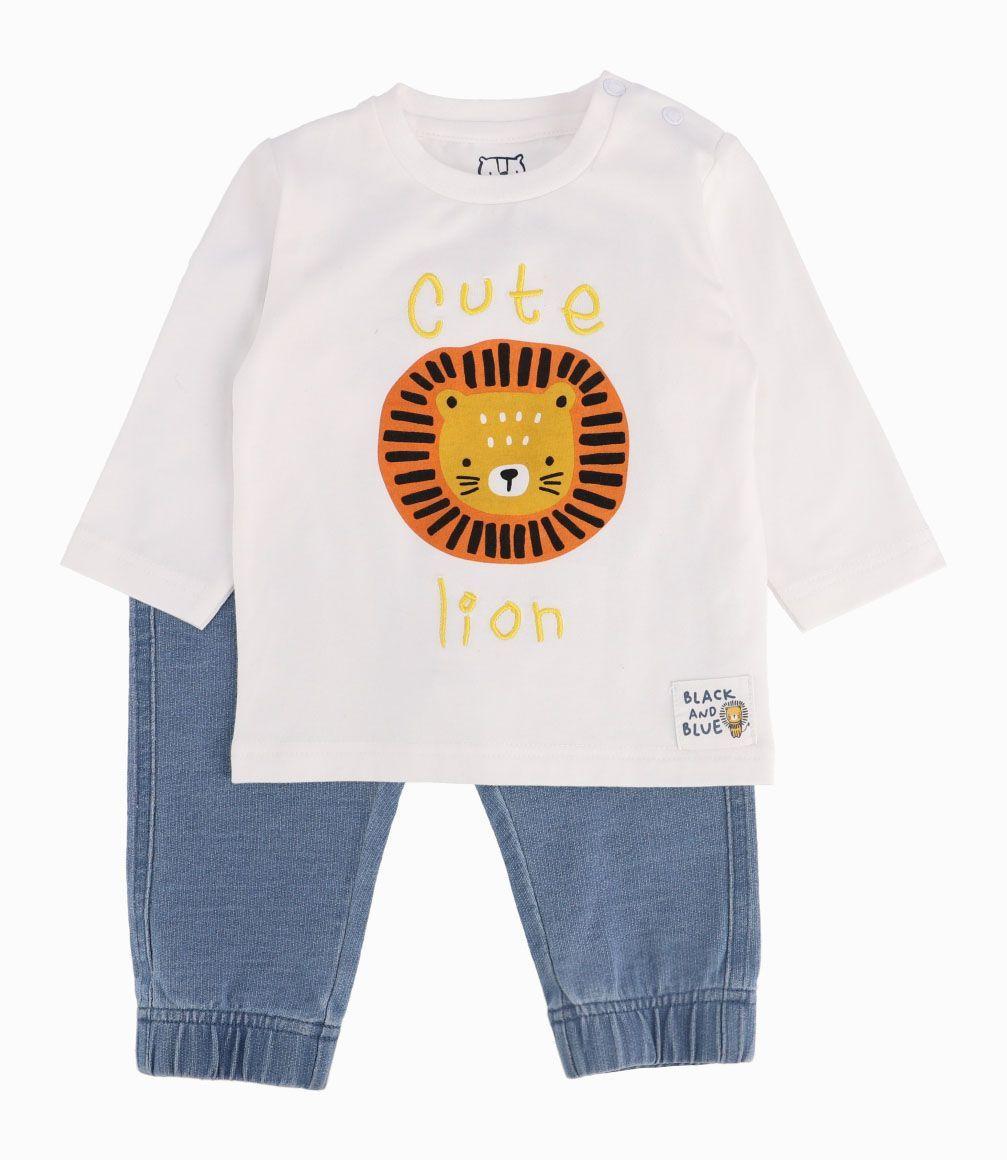 Conjunto León Estampado Recién Nacido Blanco Black and Blue-0