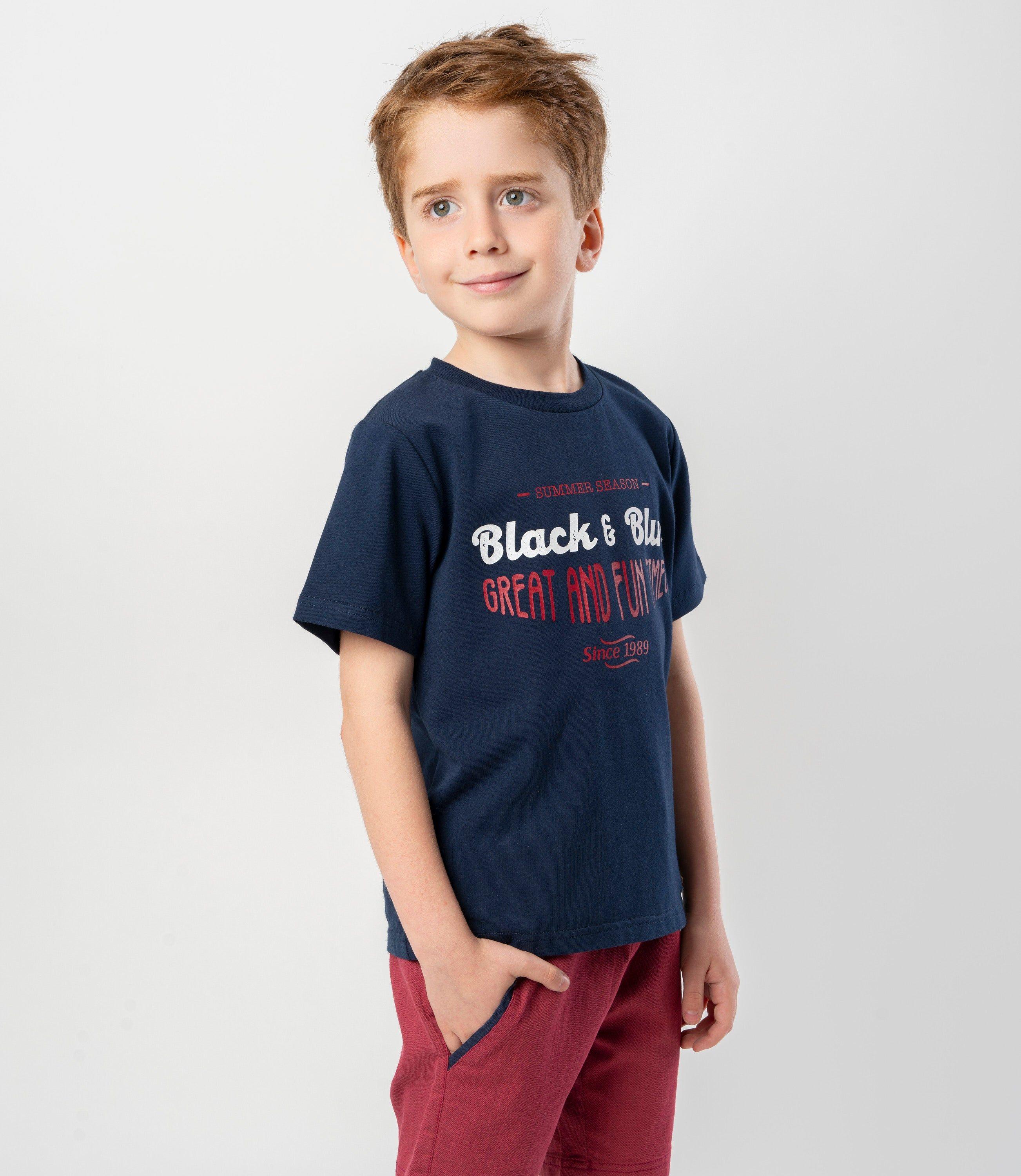 Polera manga corta niño diseño azul marino Black and Blue-0