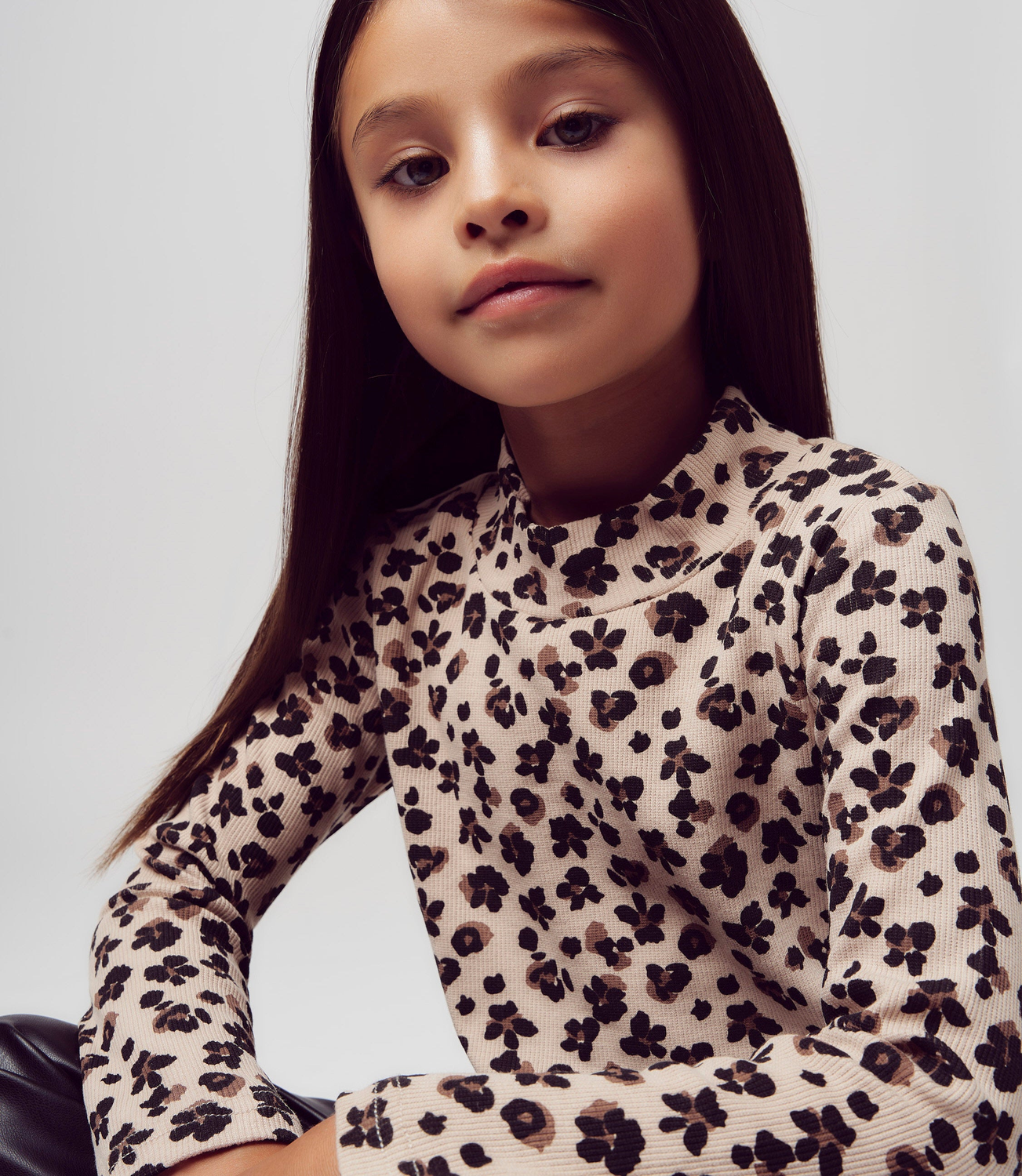 Polera manga larga niña animal print beige Limonada-0