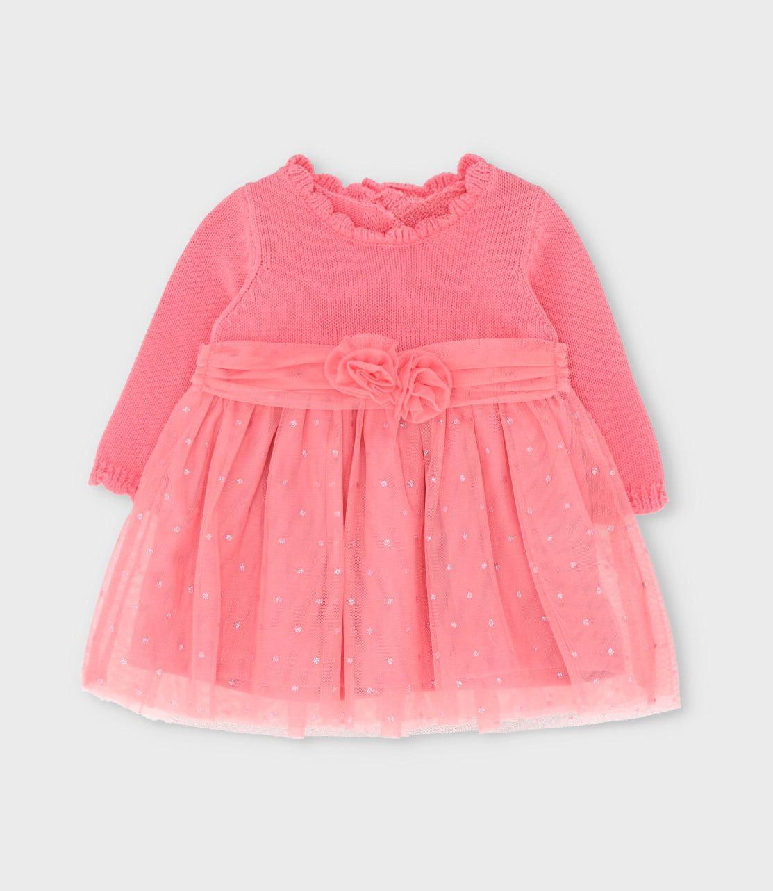 Vestido recién nacida con flores y lazo coral Limonada-0