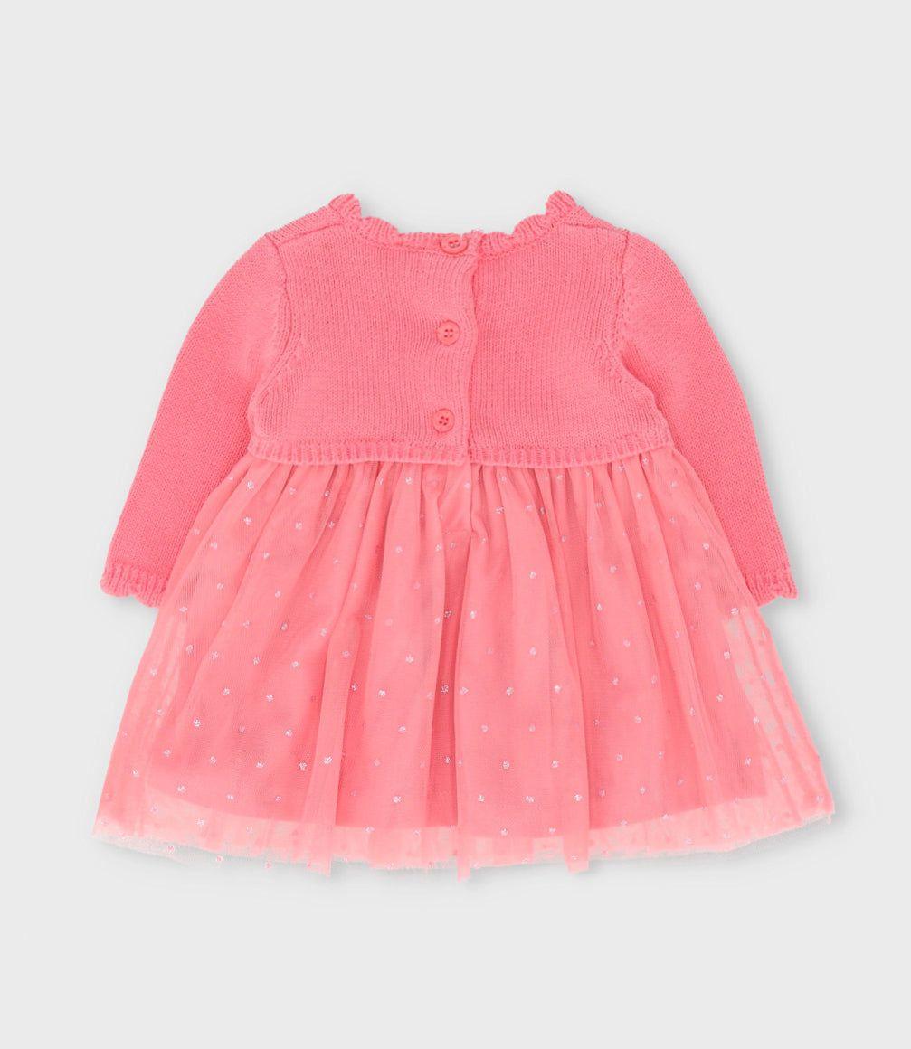 Vestido recién nacida con flores y lazo coral Limonada-1