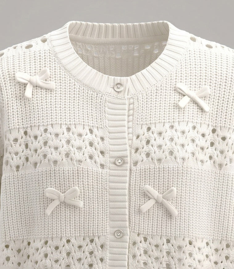 Chaleco niña cardigan con lazos L11061270203 crudo Limonada-3