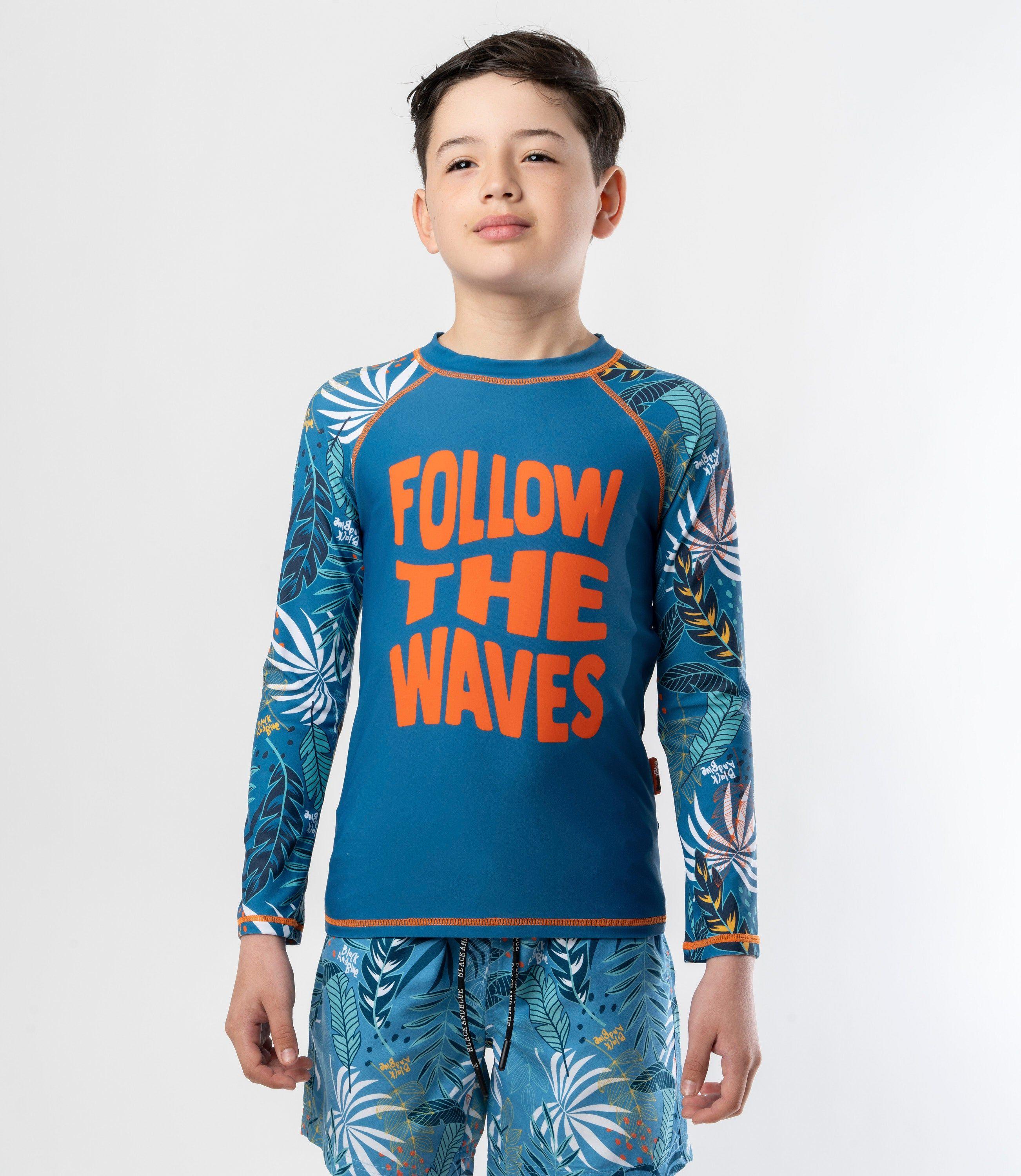 Traje de baño niño con hojas azul marino Black and Blue-0