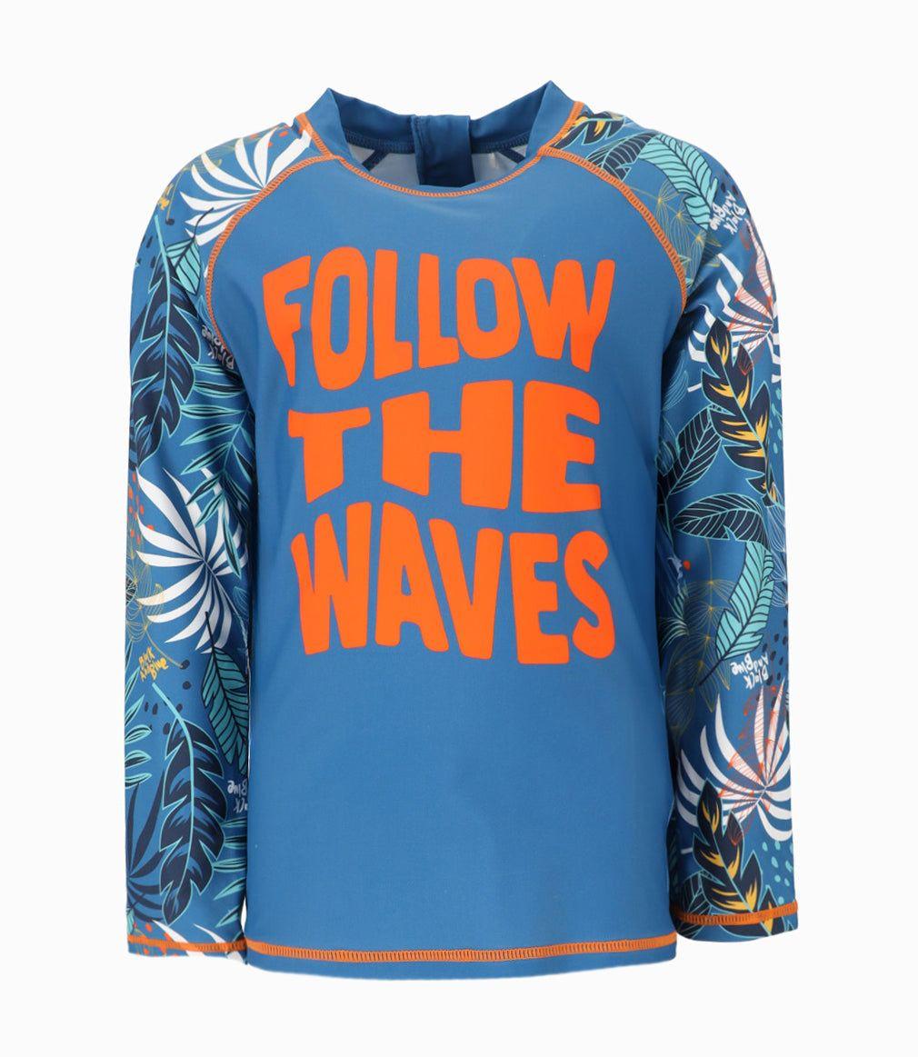 Traje de baño niño con hojas azul marino Black and Blue-3