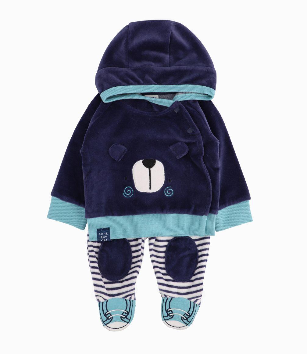 Buzo Recién Nacido Con Oso Y Orejas Black And Blue Azul Piedra-0