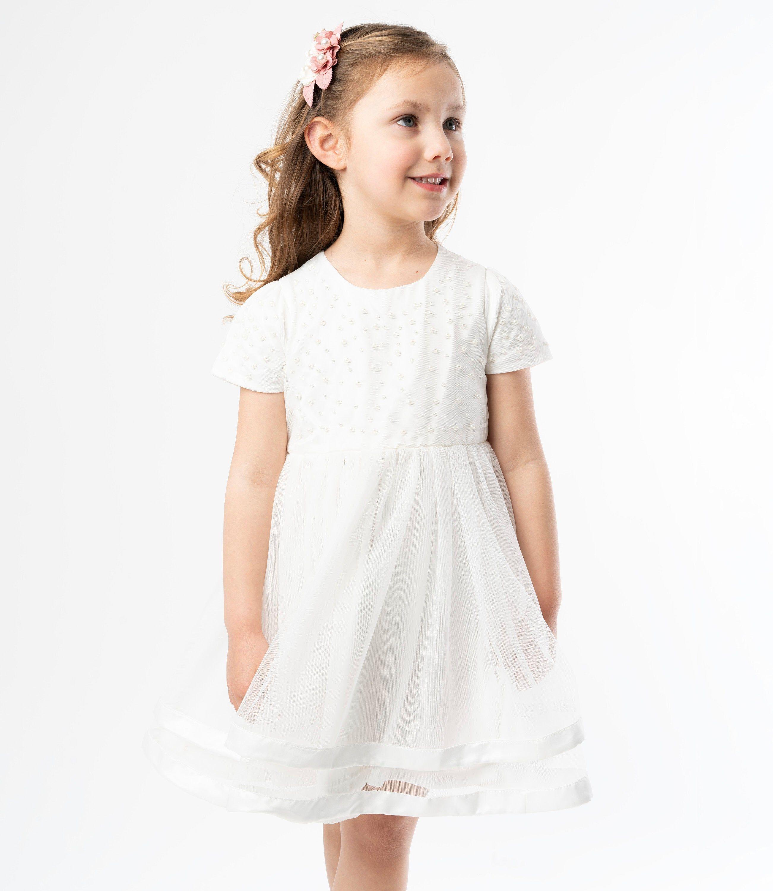 Vestido niña con perlas  crudo Limonada-0