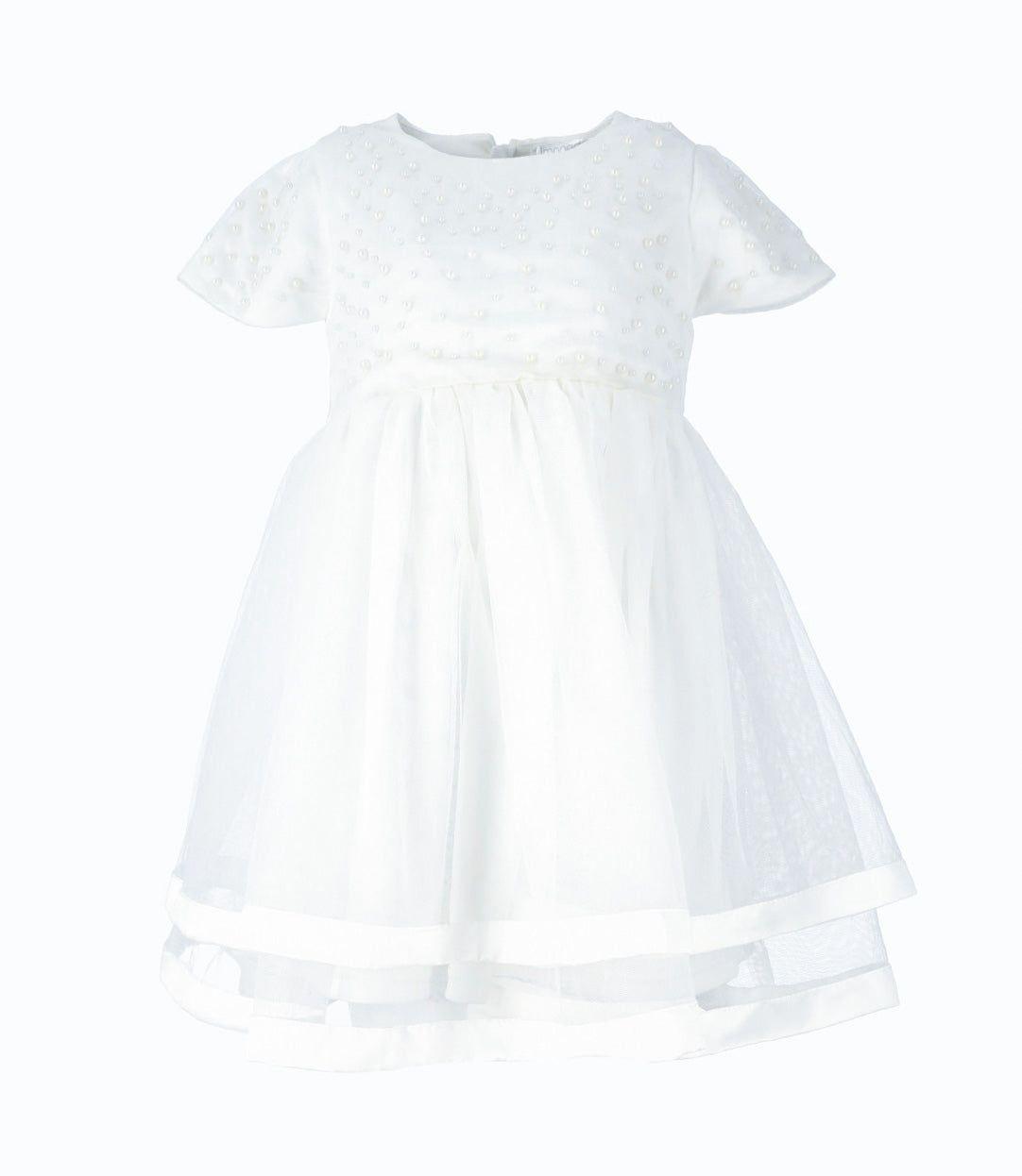 Vestido niña con perlas  crudo Limonada-1